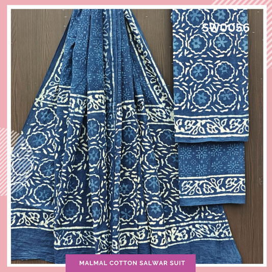 Malmal Cotton Salwar Suit Material Blue