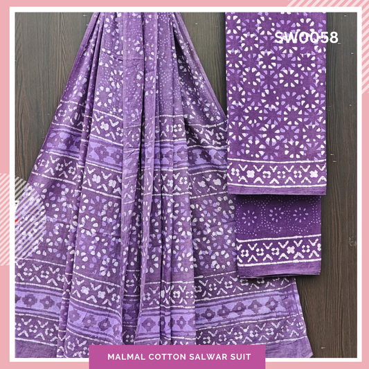 Malmal Cotton Salwar Suit Material Violet