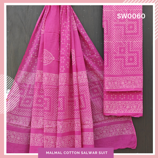 Malmal Cotton Salwar Suit Material Pink